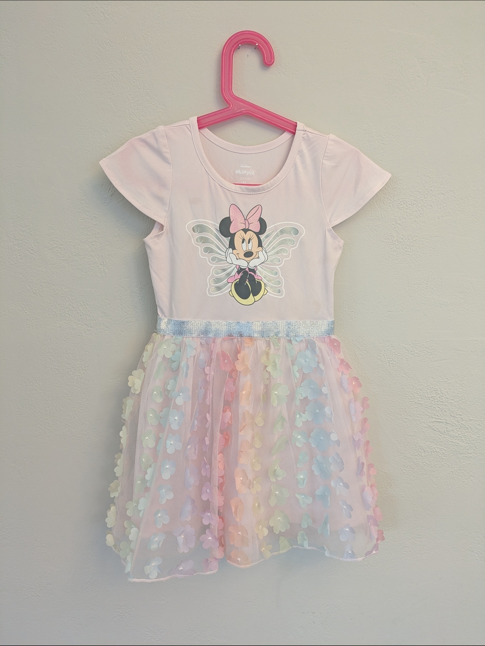 Disney Pink Minnie Mouse Butterfly Dress With Rainbow Skirt